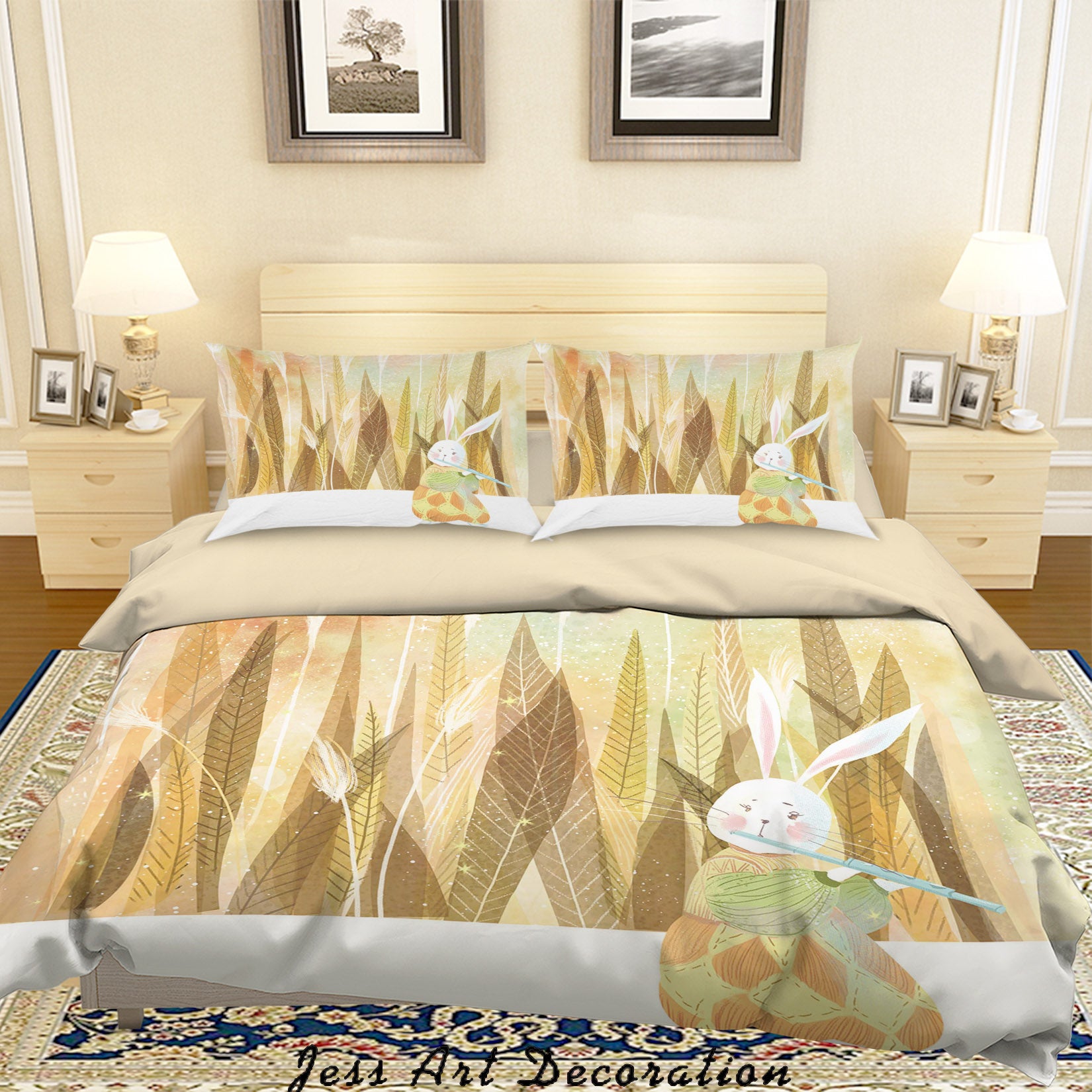 3D Brown Leaf Rabbit Painting Quilt Cover Set Bedding Set Duvet Cover Pillowcases A470 Lqh