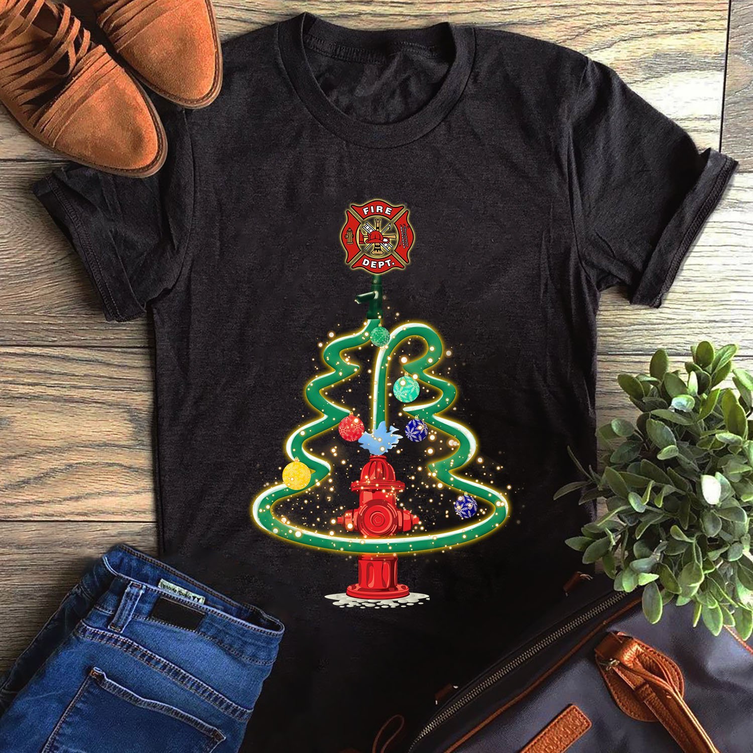 Firefighter Christmas Tree Unisex T-Shirt Hoodie Sweatshirt Plus Size S-5Xl