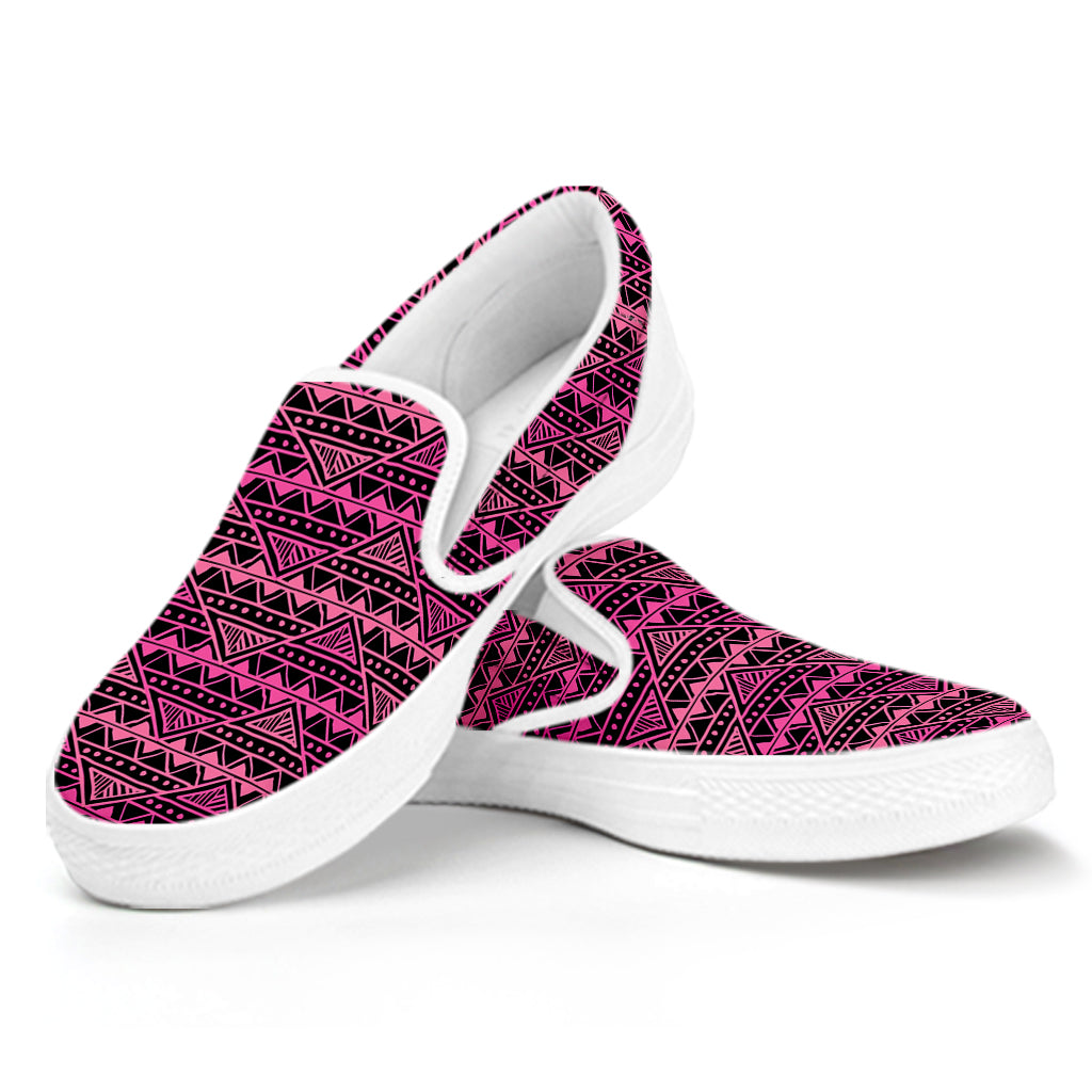 Pink African Ethnic Pattern Print White Slip On Shoes