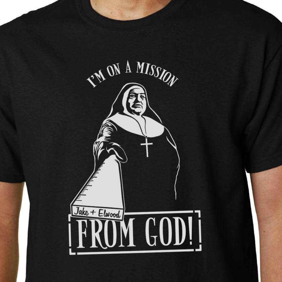 I’m On A Mission From God T-shirt Blues Brothers Nun Elwood Penguin Geek Funny