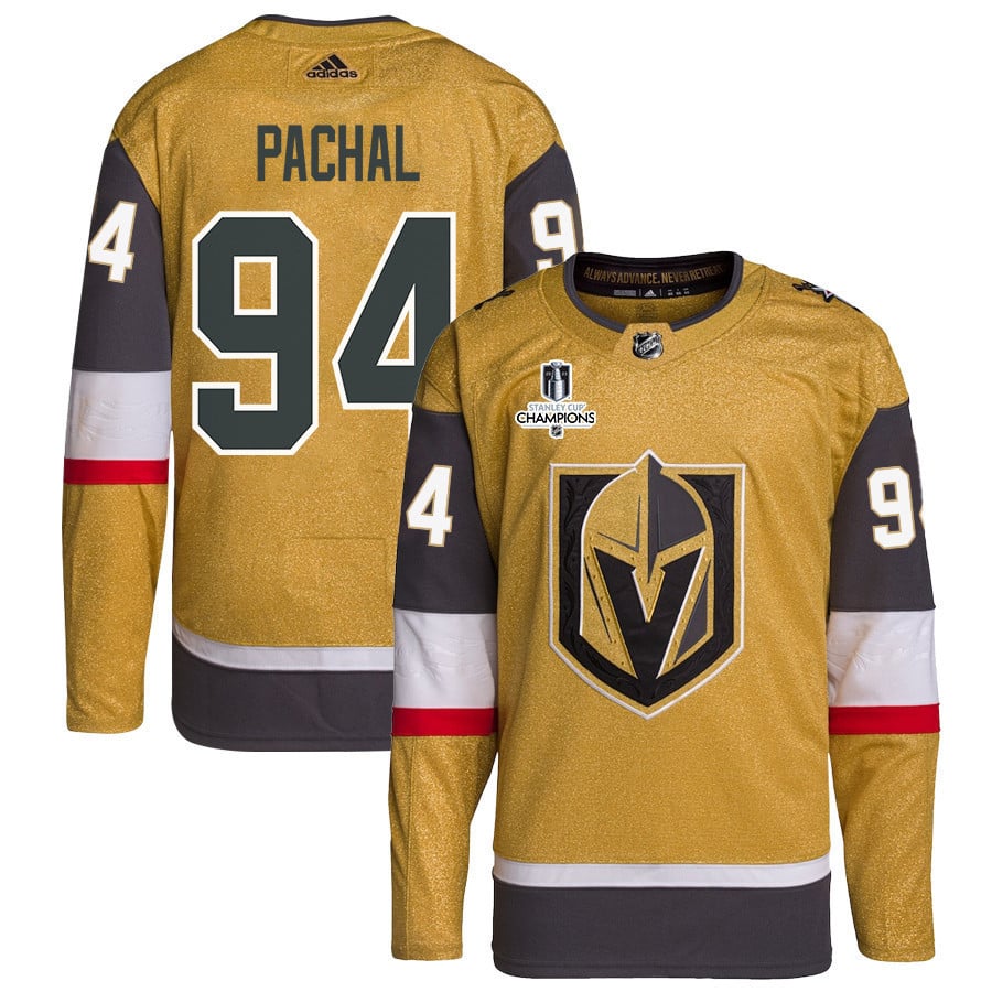 Brayden Pachal 94 Vegas Golden Knights Stanley Cup 2023 Champions Patch Home Breakaway Men Jersey – Gold