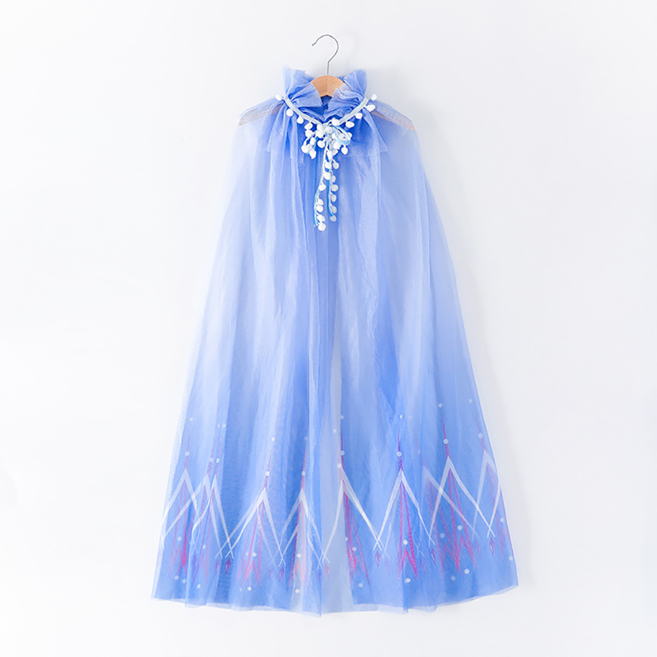 VOGUEON New Print Elsa Cloak Snow Queen Matching Princess Dress Cloak Halloween Christmas Party Costume Kids Fancy Dress Up Gown alx