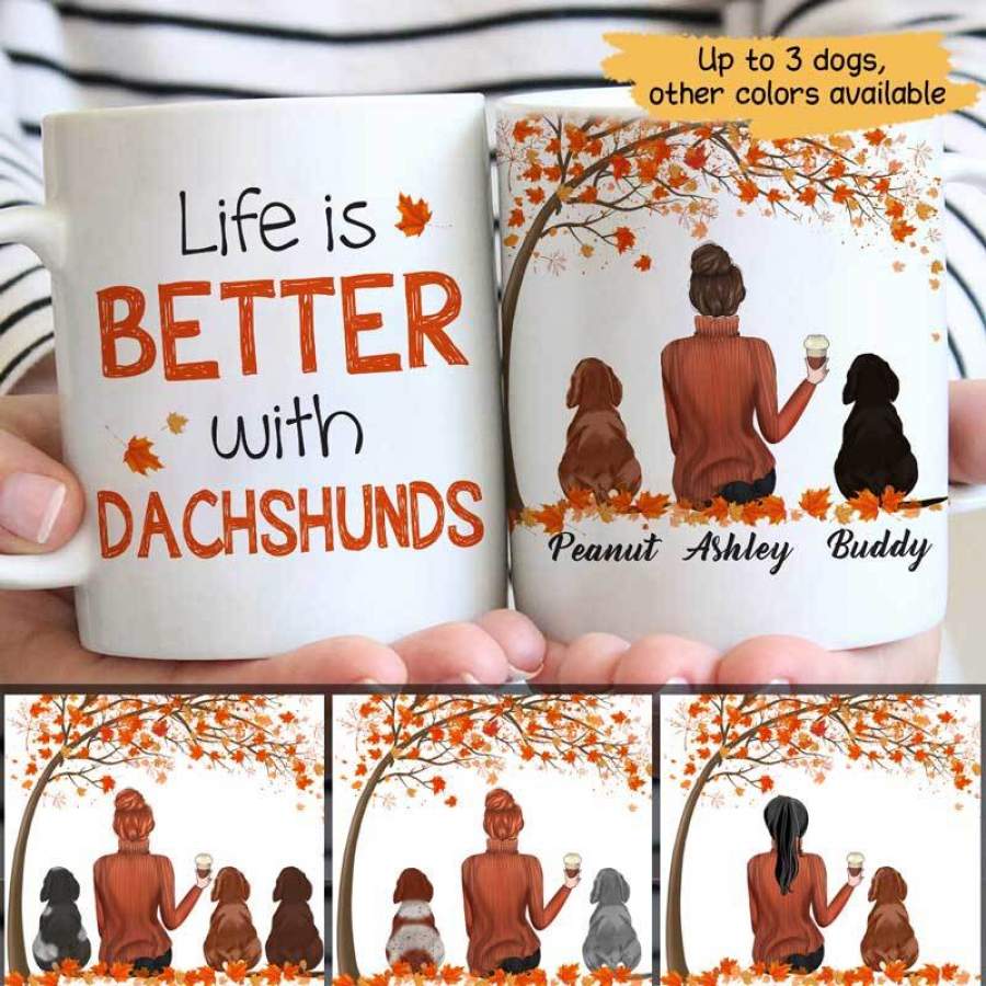 Fall Season Life Is Better With A Dachshund Personalized AOP Mug