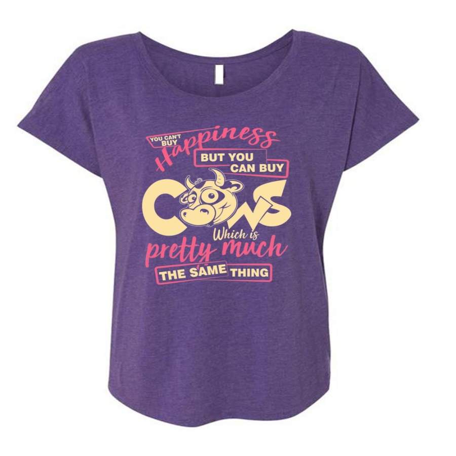 You Can’t Buy Happiness T Shirt, You Can Buy Cows T Shirt, Cool Shirt (Ladies’ Triblend Dolman Sleeve)