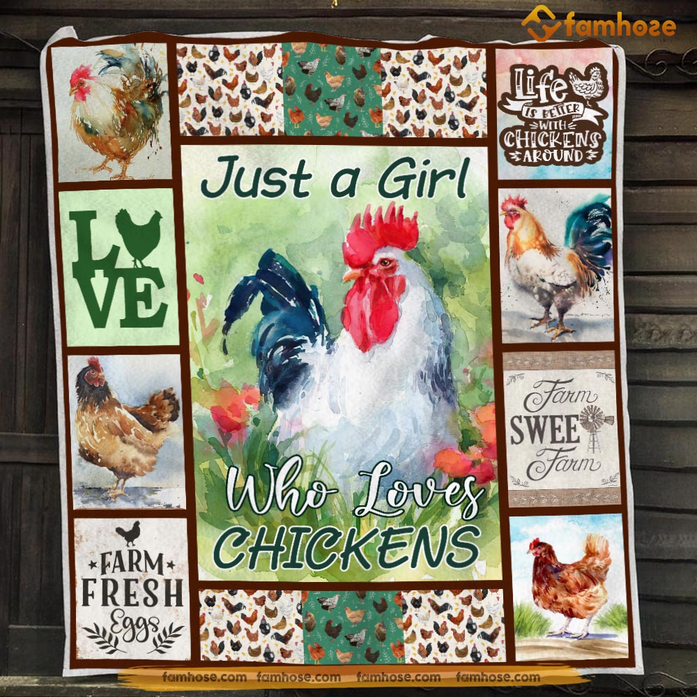 Cute Chicken Blanket, Just A Girl Who Loves Chickens, Chicken Fleece Blanket – Sherpa Blanket Gift For Chicken Lover