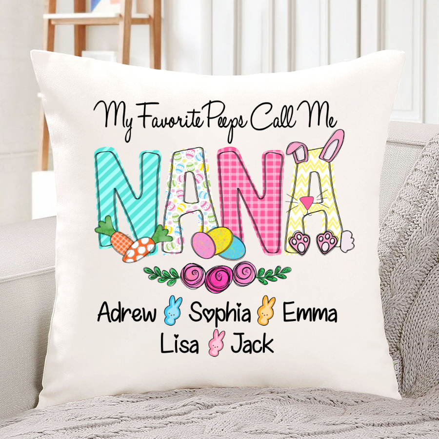 Personalized My Favorite Peeps Call Me Nana Easter Bunny Indoor Pillow