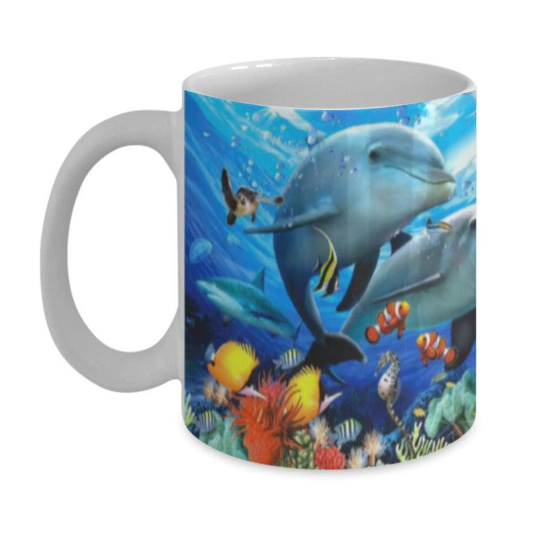 Custom Dolphin Mug, Dolphin Ocean Scenery, Gift For Dolphin Lovers