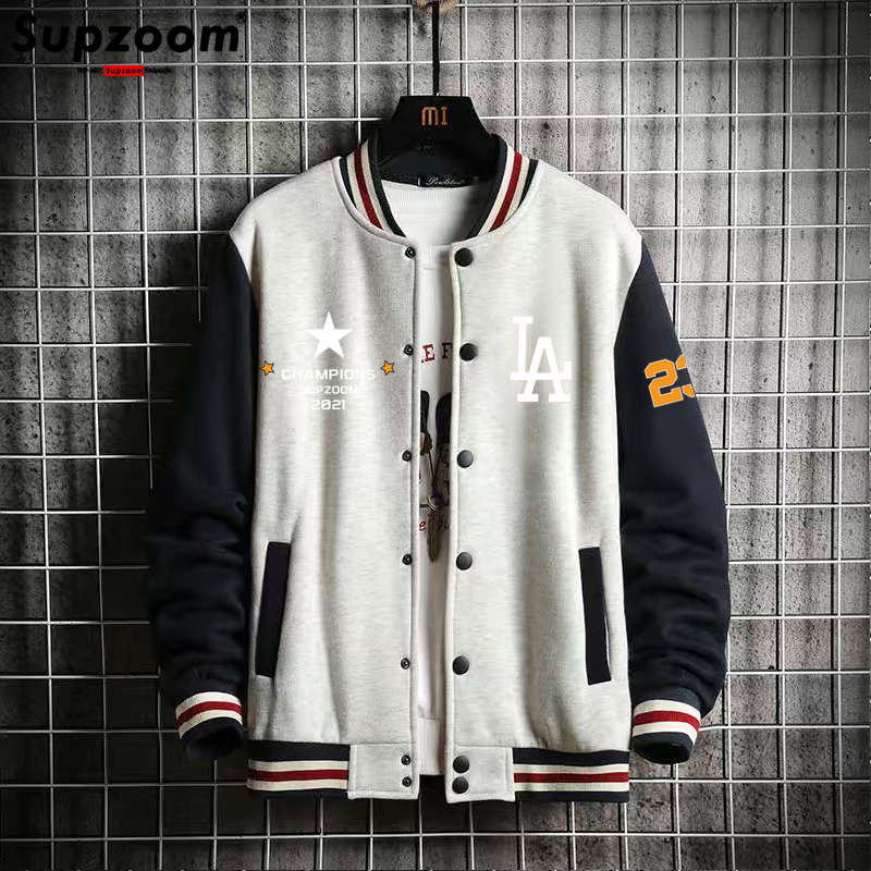 Supzoom New Arrival Letter Rib Sleeve Cotton Top Fashion Logo Single Breasted Casual Bomber Baseball Jacket Loose Cardigan Coat alx