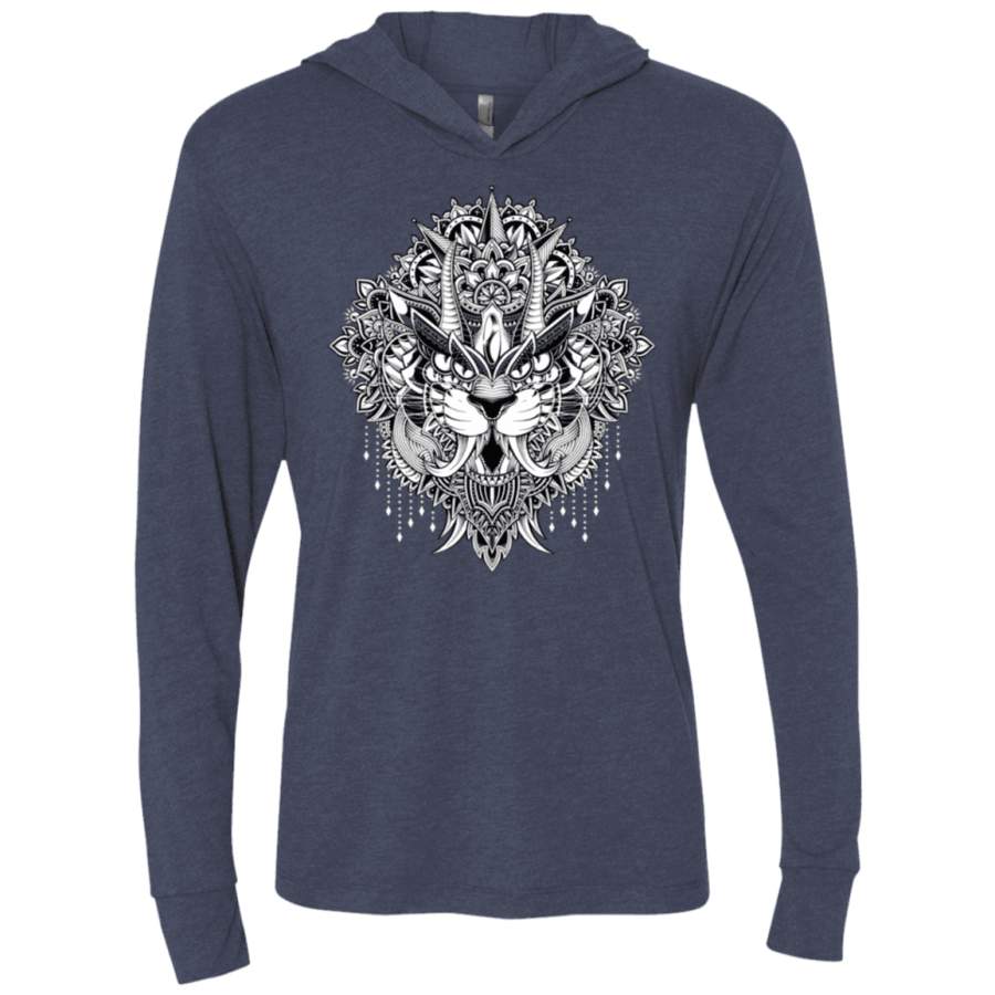 Tiger Mandala Triblend Long Sleeve Hoodie Tee