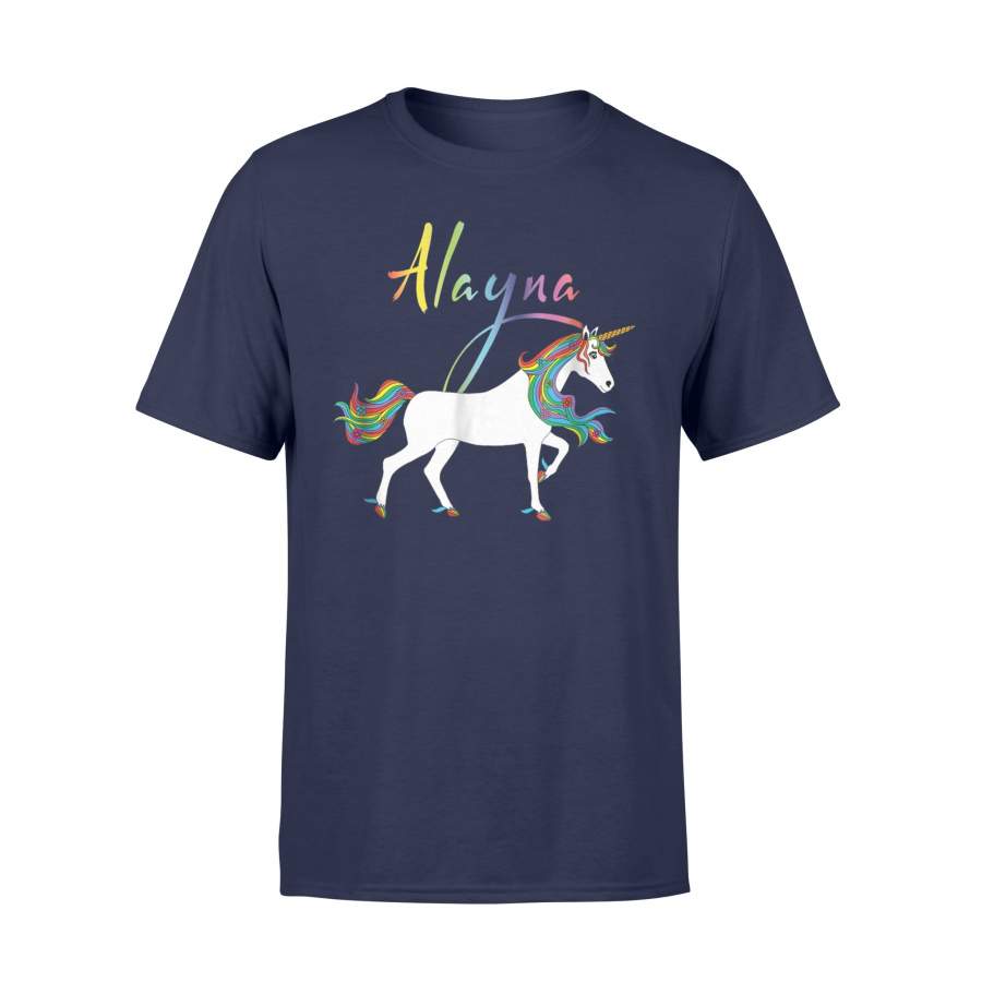 Alayna Personalized Unicorn With Name Rainbow Colors T Shirt