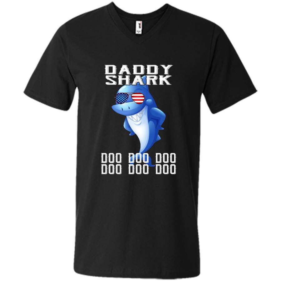 Daddy Shark Doo Doo Doo 5 – Canvas Unisex V-Neck Shirt