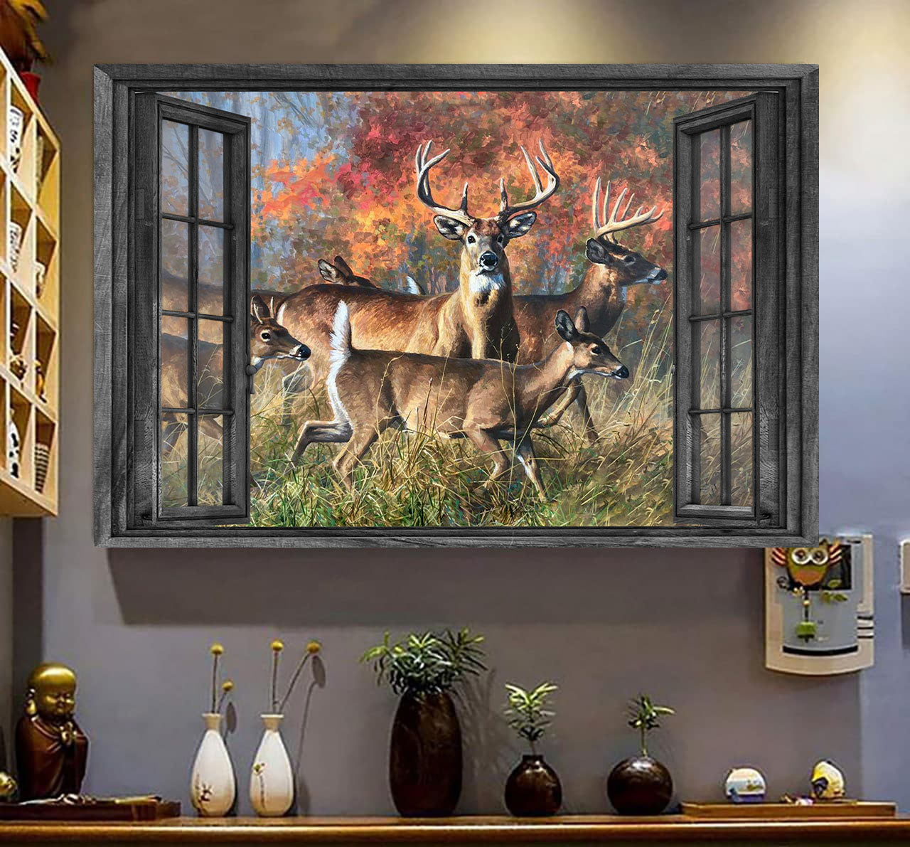 White Tailed Deer 3D Wall Arts Painting Hunting Lover Home Decoration Gift Idea Easter Gift Father Day