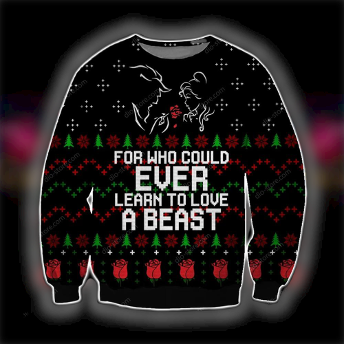 Unifinz Dn Chrsitmas Ugly Sweater Beauty The Beast For Who Could Ever Learn To Love A Beast Black Sweater 2022