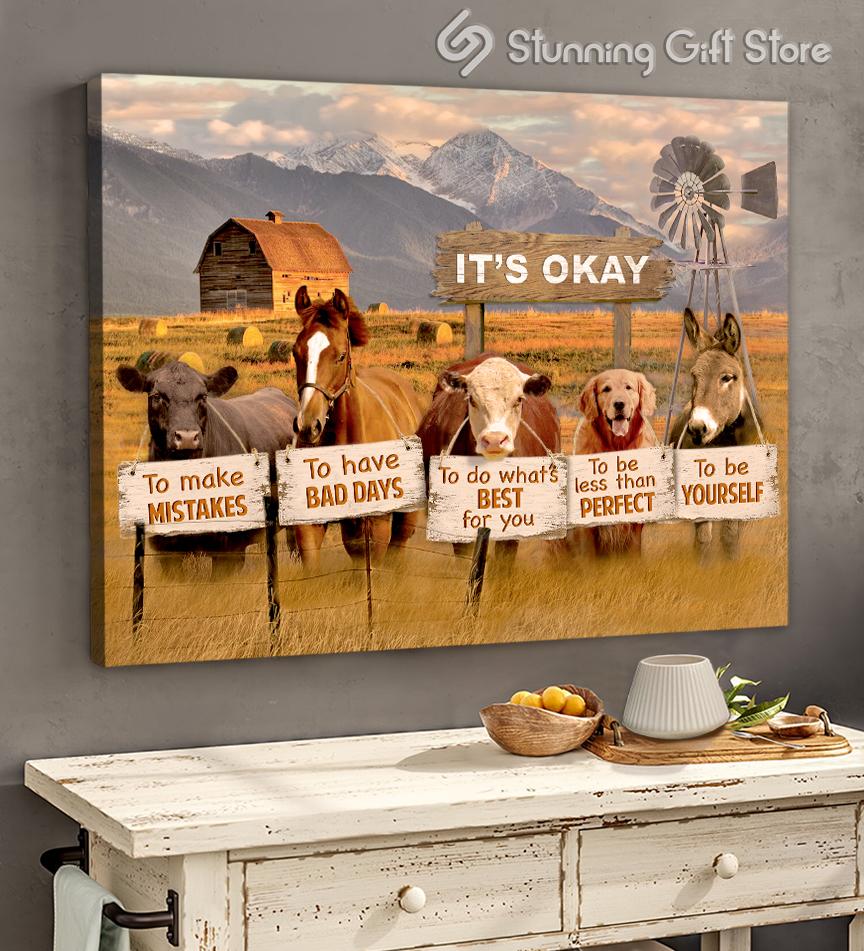 Stunning Gift Farm Animal Cattle Farmhouse Canvas It’S Okay To Make Mistakes Barn Windmill Wall Art