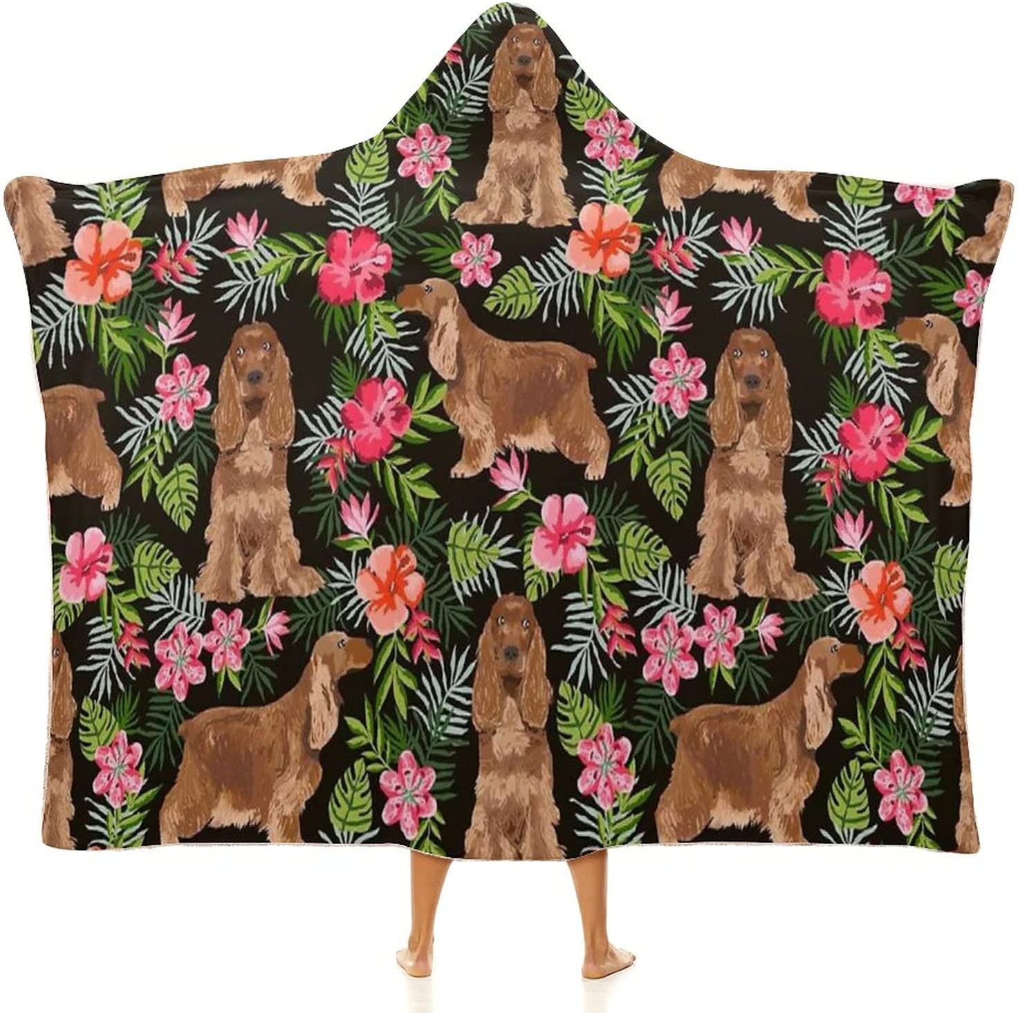 Cocker Spaniel Dog Hooded Blankets Cloak Hoodie Throw Blanket for Wearable Funny Cozy alx