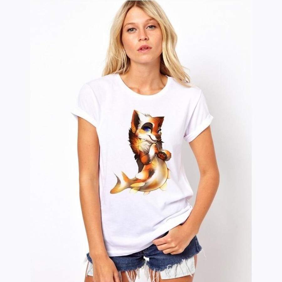 Women Summer Casual T Shirt Girl Cartoon Animal  Printed T-Shirts Basic Tops