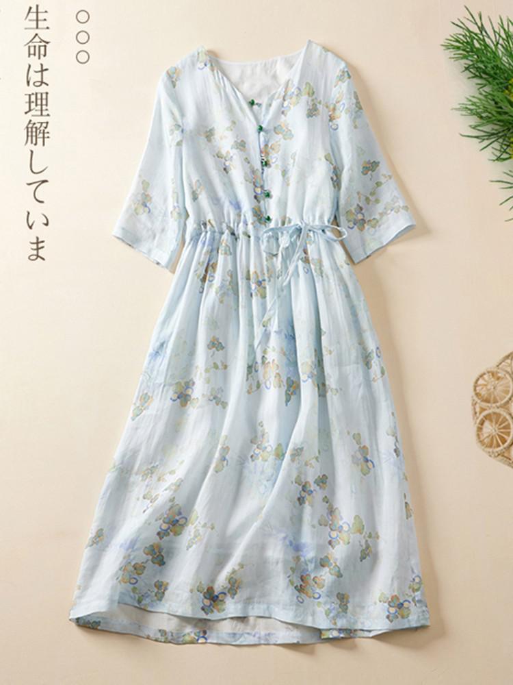 Women Casual Dress New Arrival 2022 Summer Vintage Style Floral Print Loose Comfortable Ladies Elegant A-line Long Dresses B1996 alx