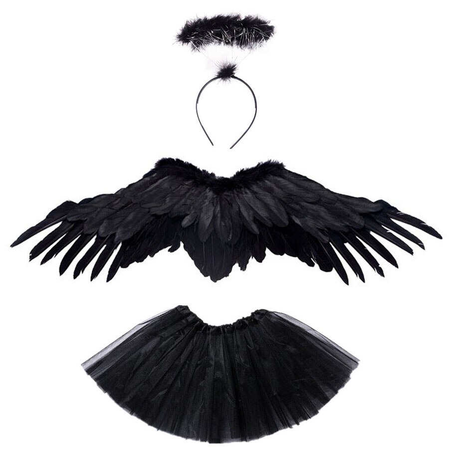 Women Girl Angel Feather Wing Tutu Skirt Halo Ring Set Party Birthday Gift Carnival Wedding Christmas Halloween Easter Cosplay alx