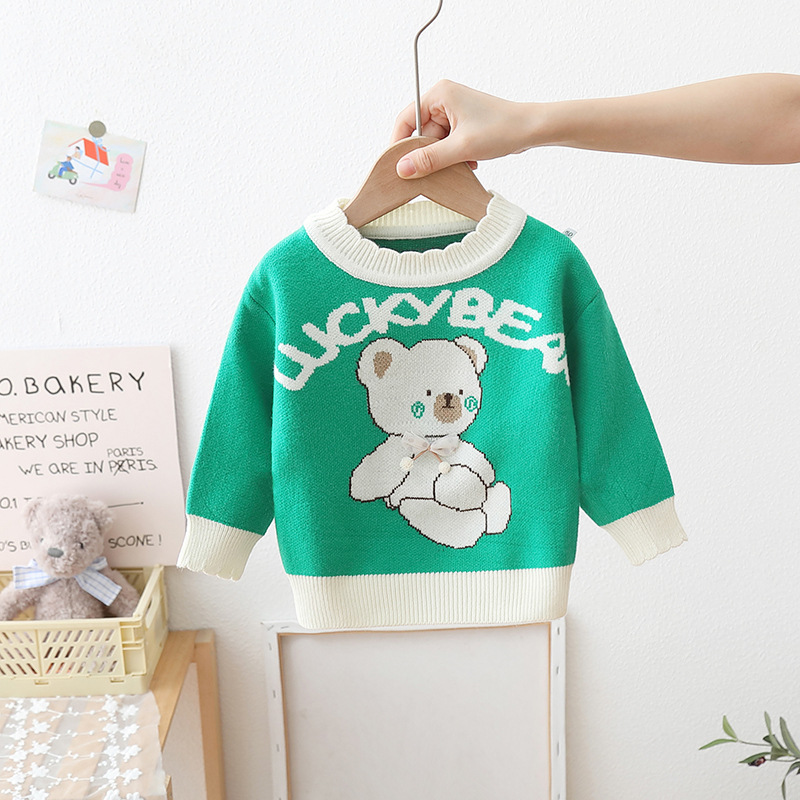 2022 Autumn Toddler Girls Knitted Sweater Baby Boys Cartoon Bear Pullover Tops Children Clothes Kids Girls Knitwear Jacket alx