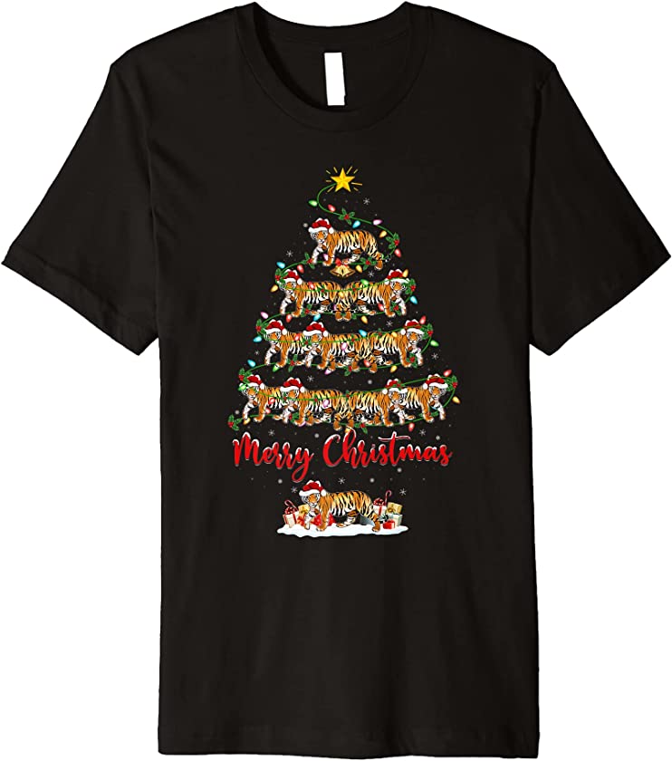 Bengal Tiger Christmas Tree Lights Funny Bengal Tiger Xmas Premium T-Shirt