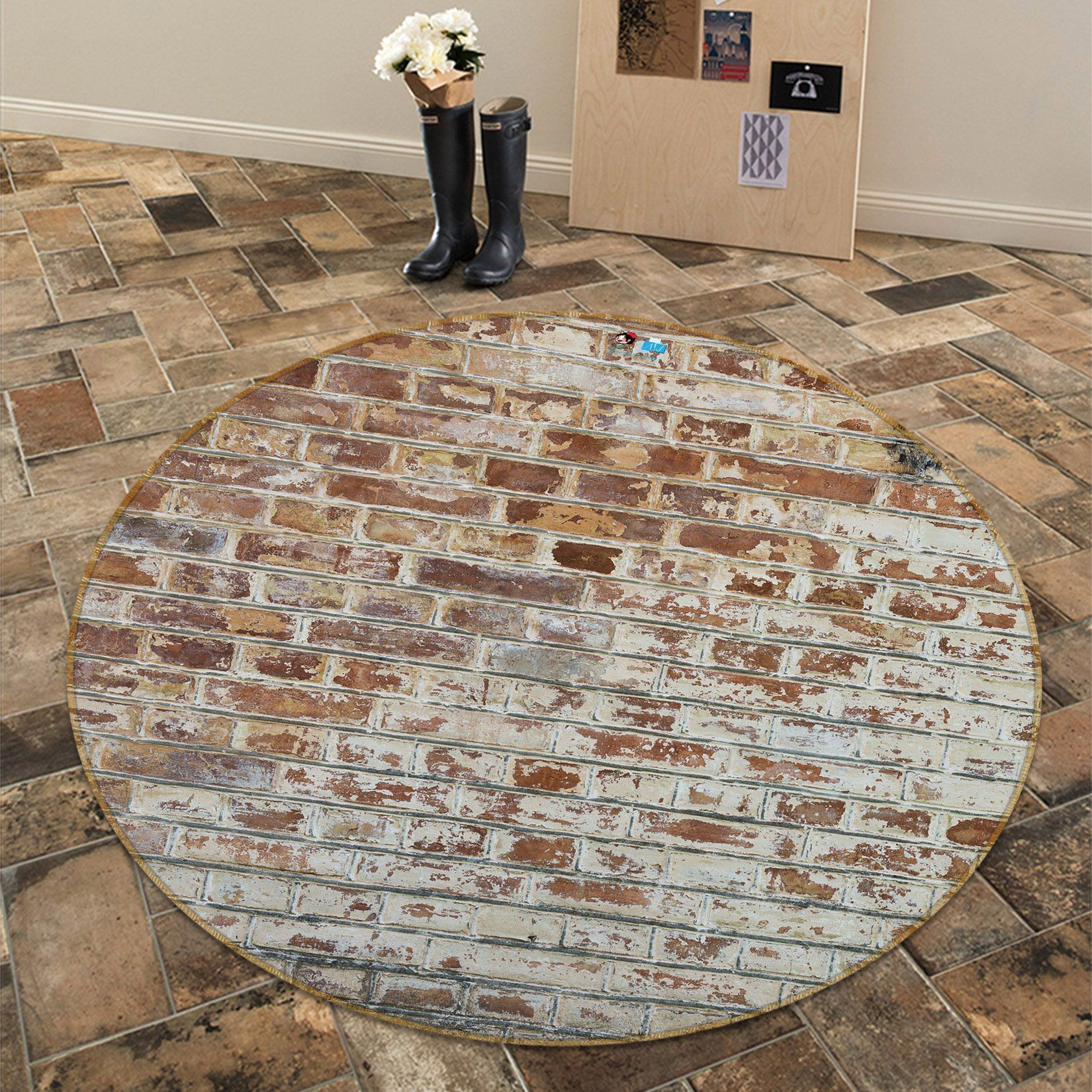 3D Brick Wall 72095 Round Rug – Round Carpet Home Decor