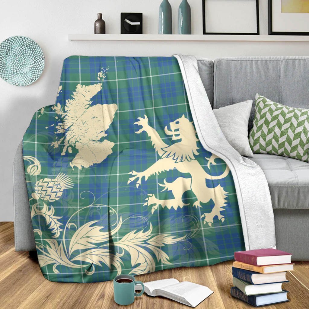 Tartan Blanket Hamilton Hunting Ancient Tartan Scotland Lion Thistle Map Plaid Blanket