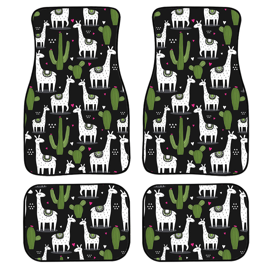 Cactus And Llama Pattern Print Front And Back Car Floor Mats, Front Car Mat