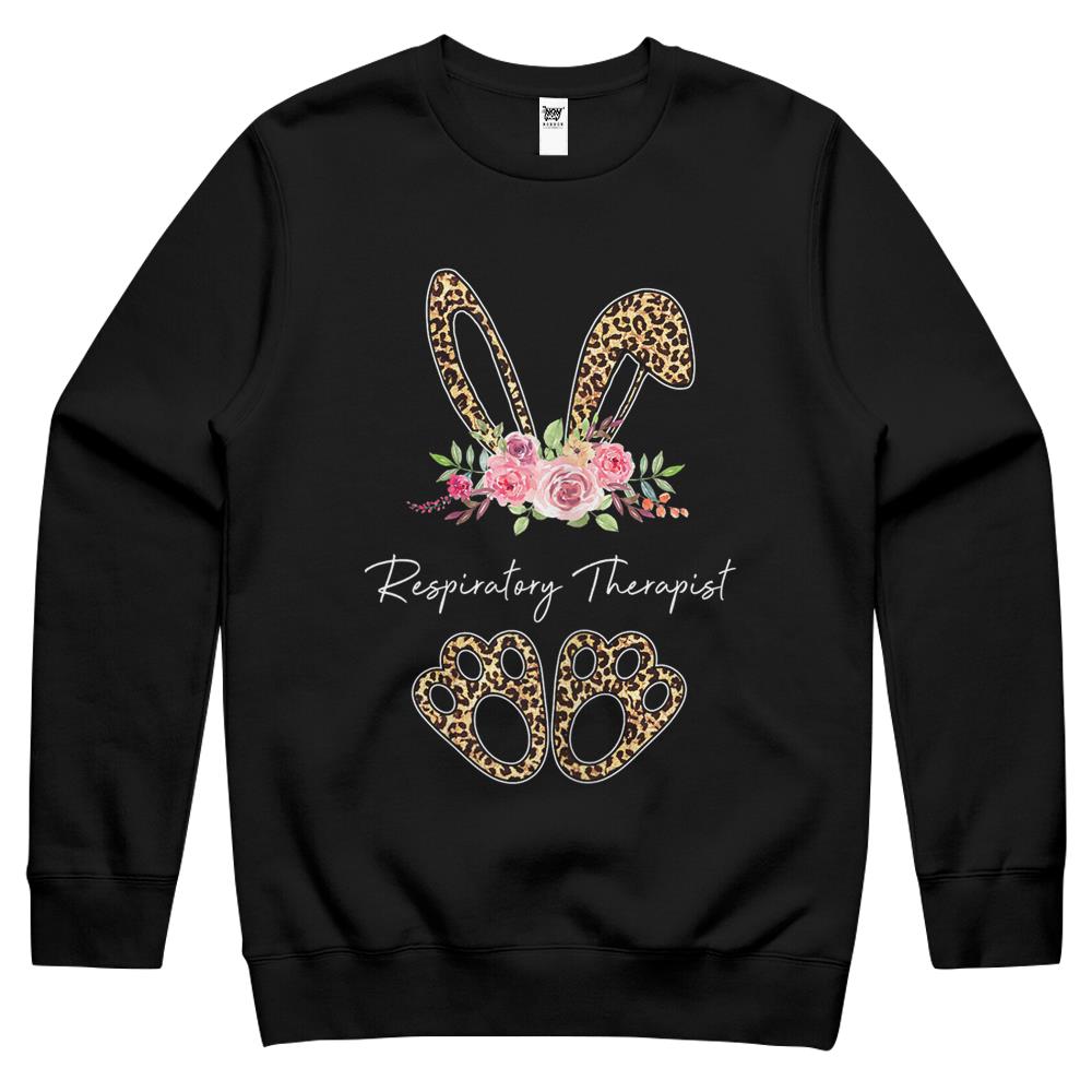 Womens Respiratory Therapist Bunny Leopard Flowers Easter Gifts Crewneck Sweatshirt