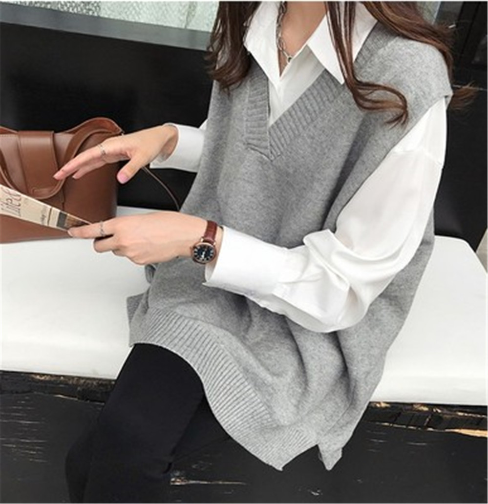 Autumn Winter V Neck Sleeveless Sweater Vest Women Oversized Warm Jumper Knitted Vest Pollover Women Sweater Pull Femme PZ3849 alx