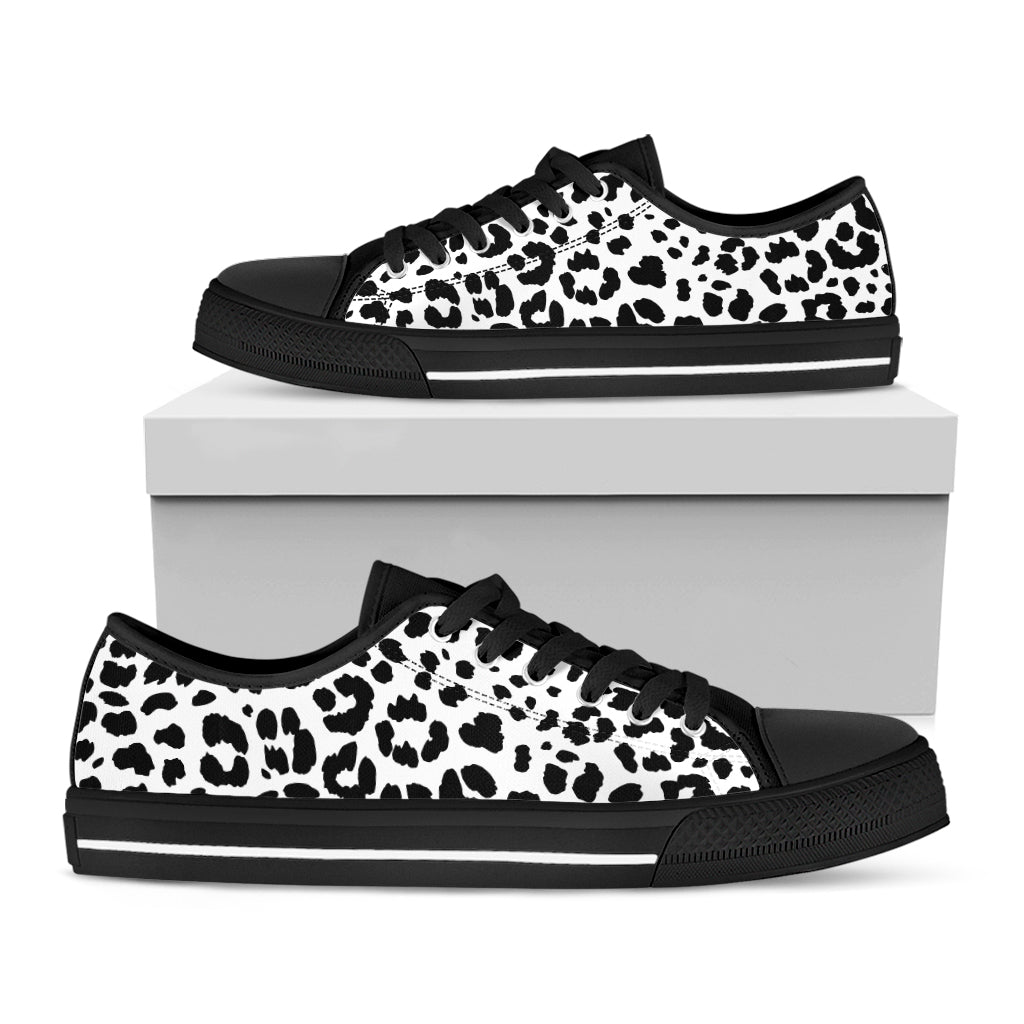 Black And White Jaguar Pattern Print Black Low Top Shoes