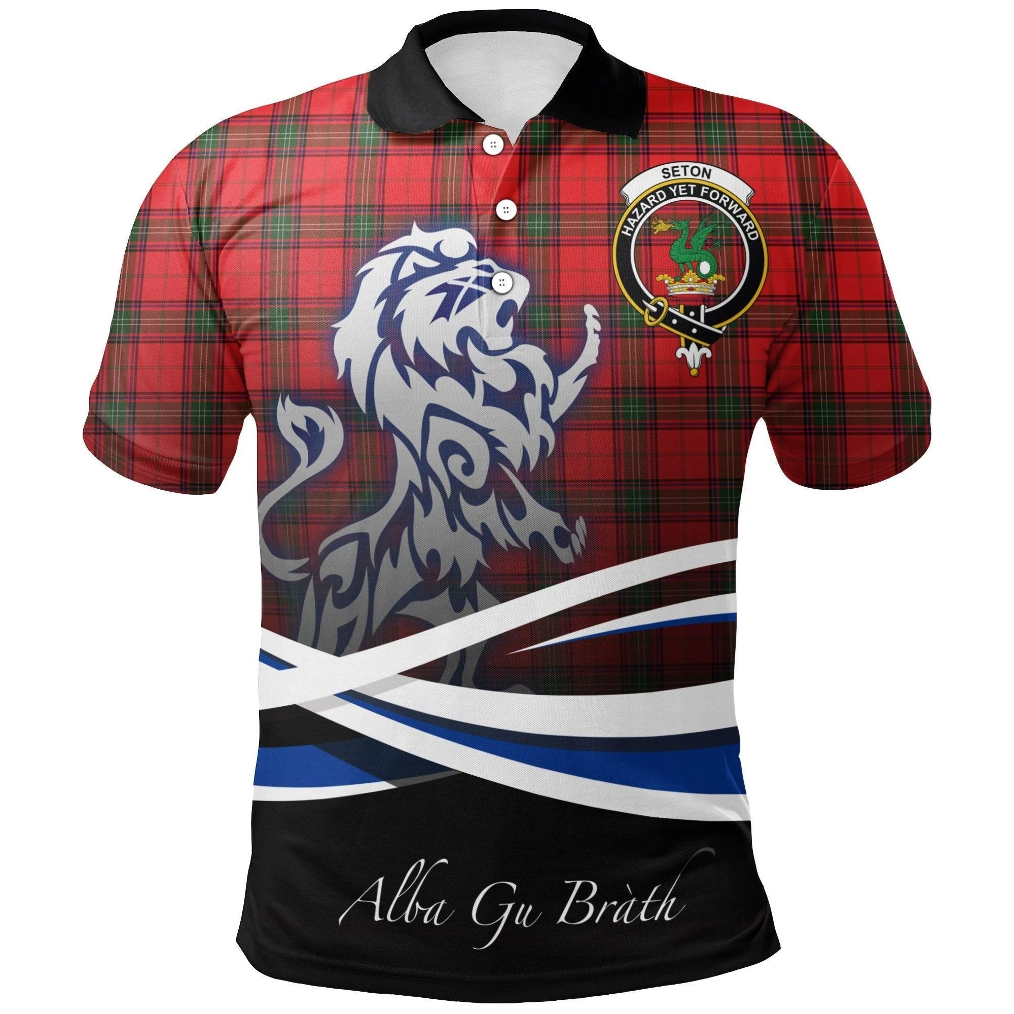 Seton Modern Clan Polo Shirt, Scottish Tartan Seton Modern Clans Polo Shirt Crest Lion Style