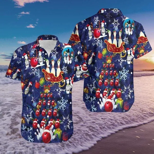 Felacia Bowling Merry Christmas Blue Aloha Hawaii Shirts Unisex Ha32877