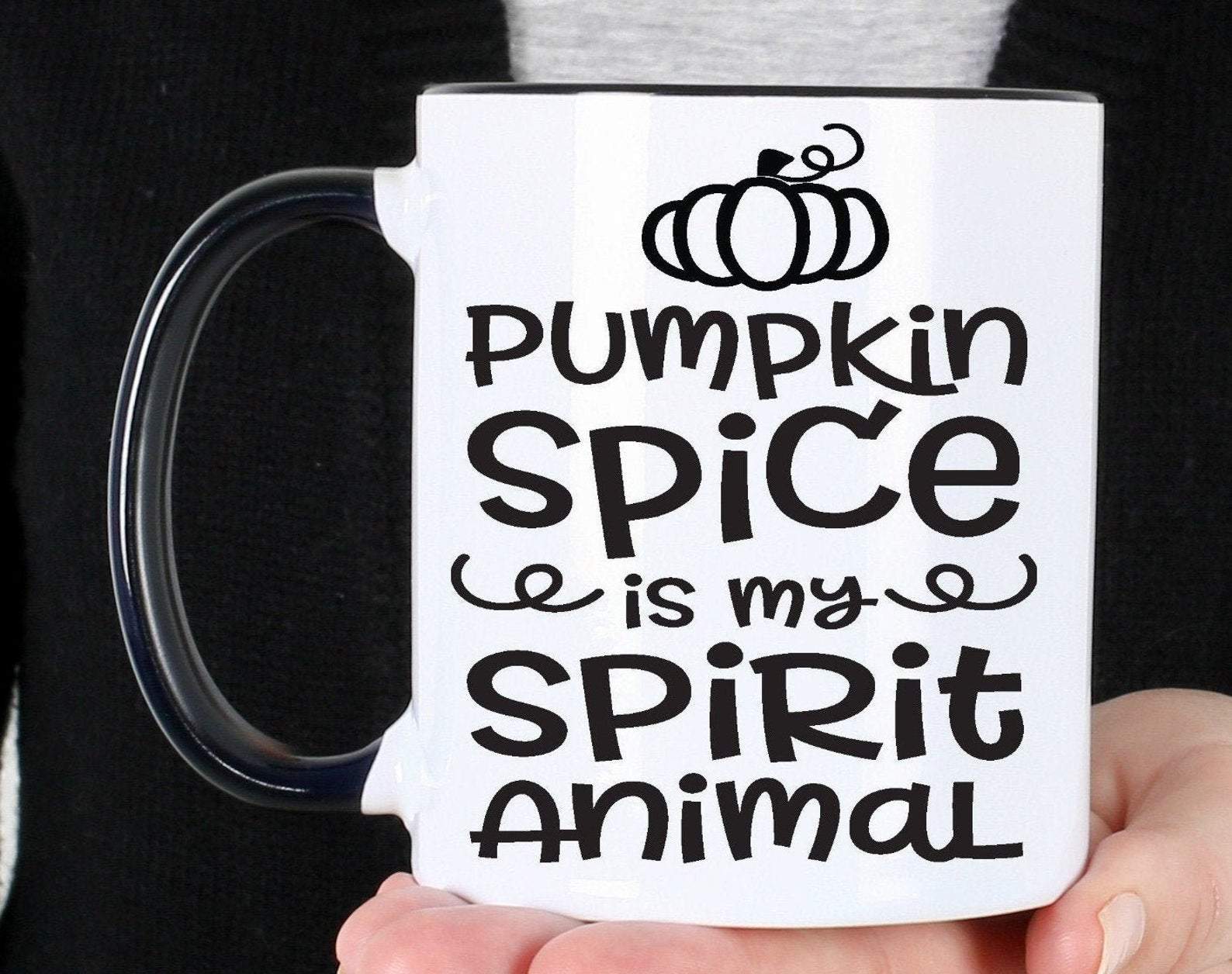 Pumpkin Spice Is My Spirit Animal Cozy Winter Fall Gift Fall Pumpkin Spice Inner Color Accent Mug 11Oz Coffee Tea Cup