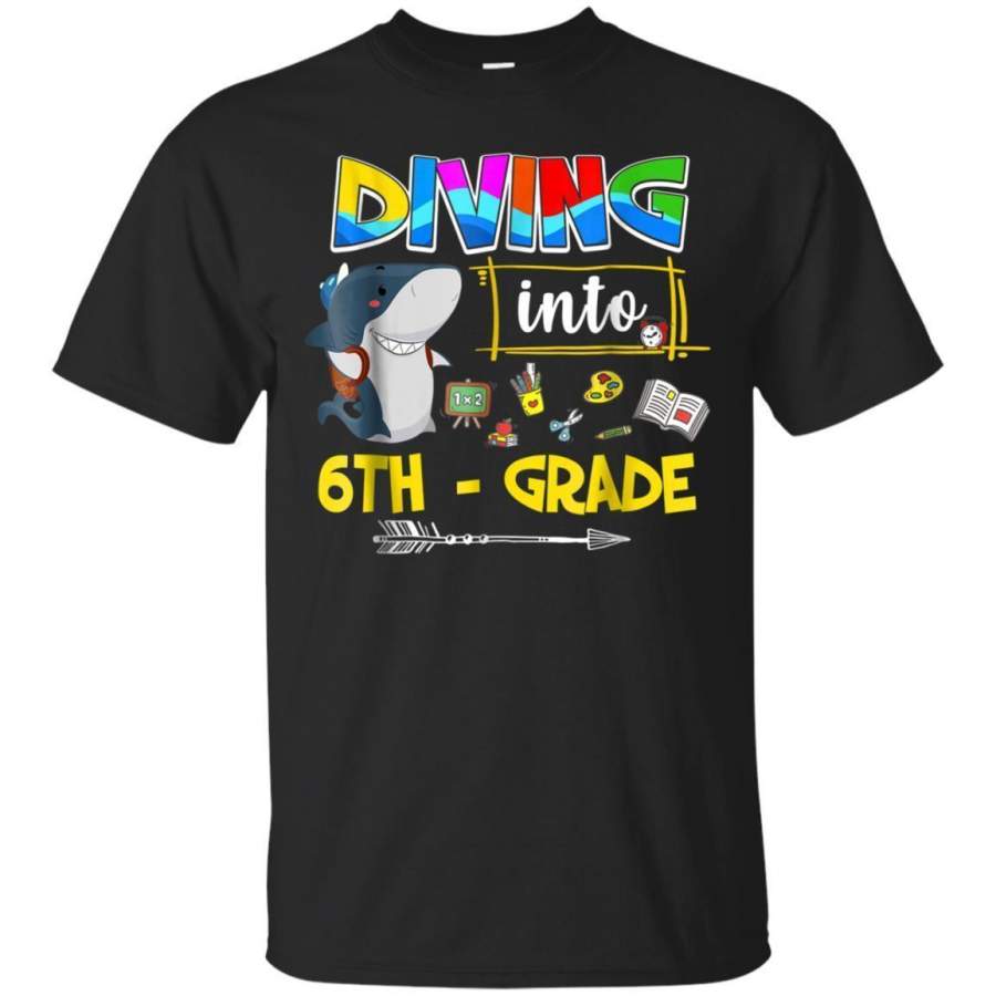 AGR Back To School T Shirt Diving Into 6th Grade Funny Shark Jaq T-shirt