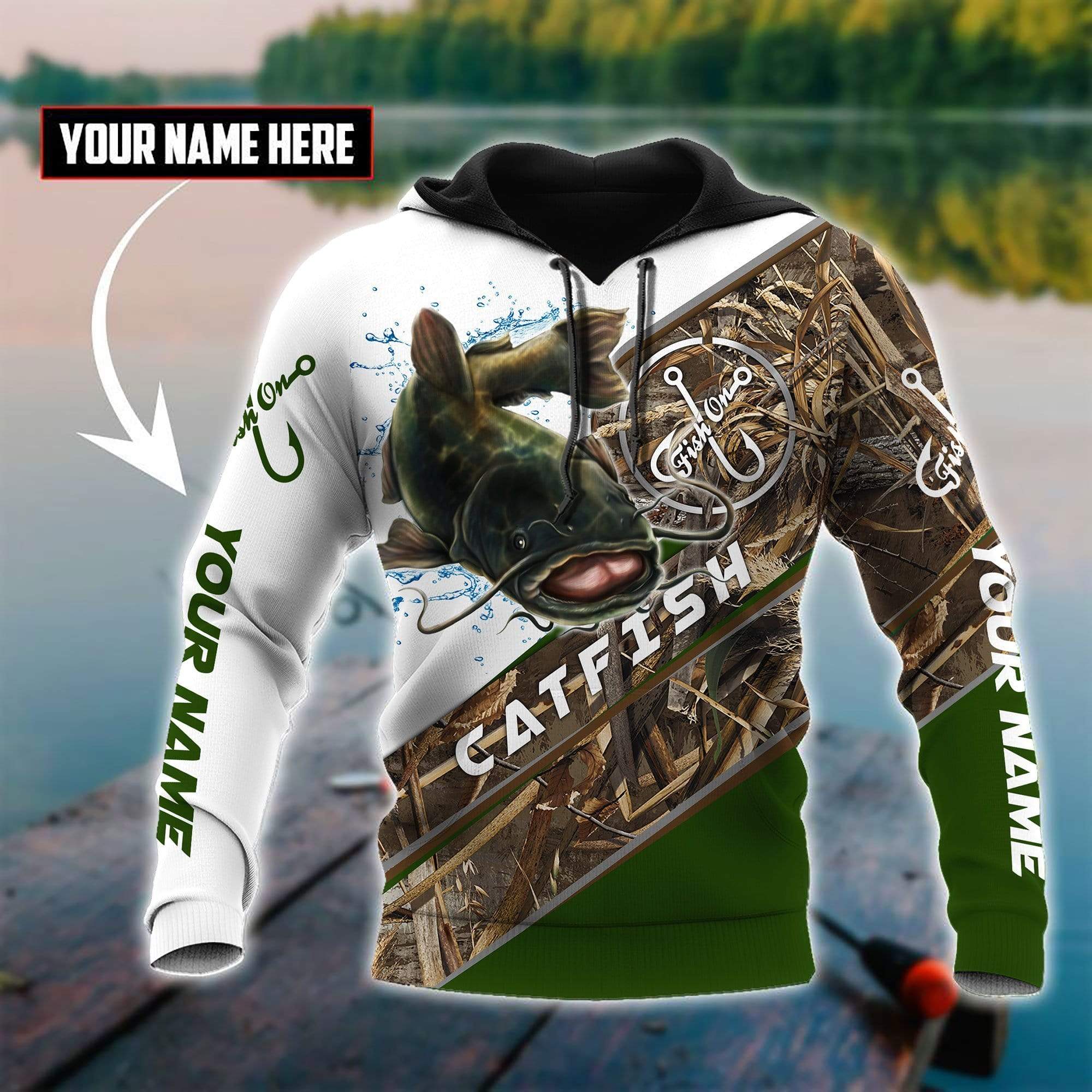 Catfish Fishing camo Custom name Hoodie KV