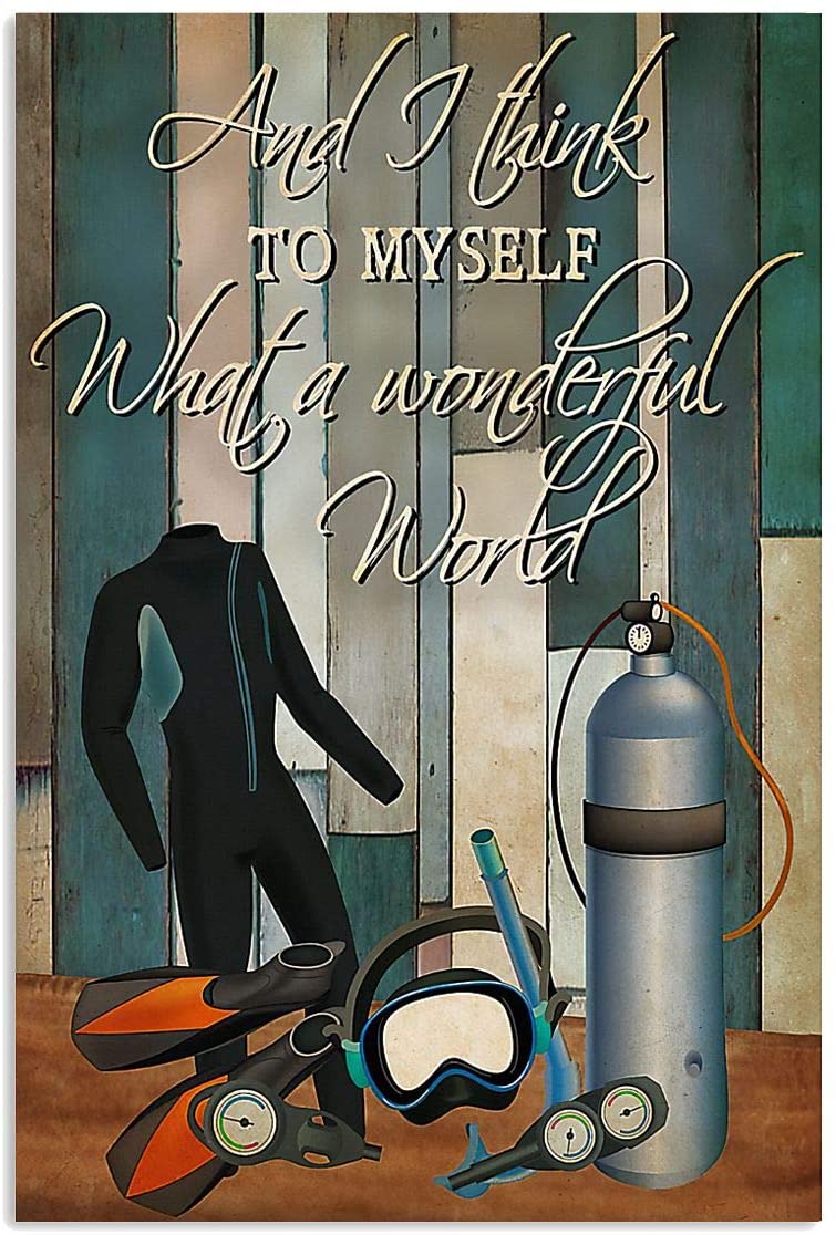 Vintage Scuba Diving Equipment – Think To Myself Poster Art Print      Home Decor Gift For Men Women Family Friend On Birthday Xmas