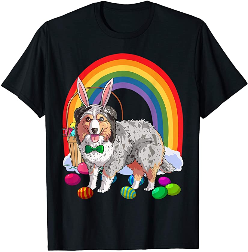 Miniature American Shepherd Easter Eggs Bunny Dog T-Shirt