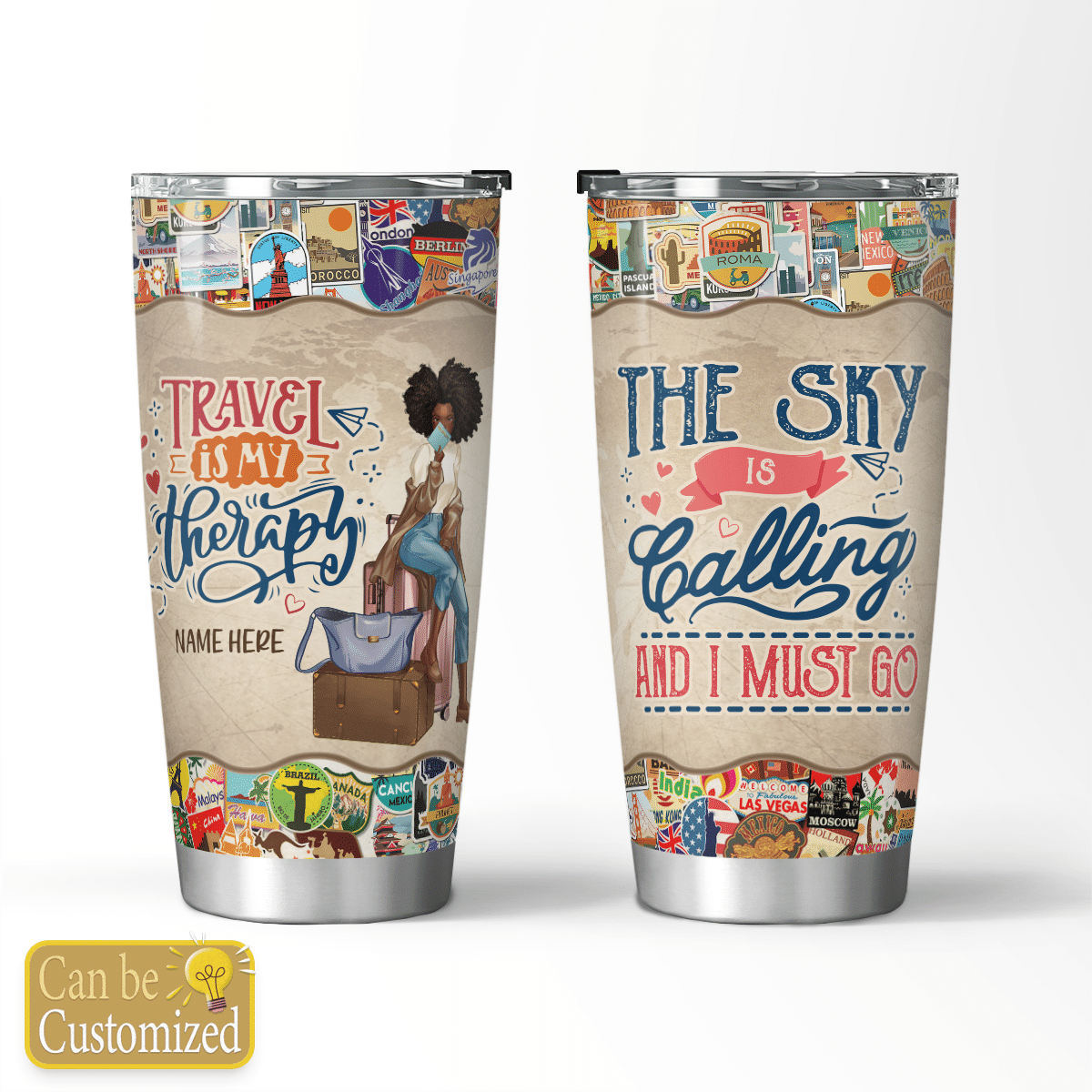 Personalized Tumbler For Travel Girl The Sky Is Calling And I Must Go Tumbler Gift For Black Girl Gift For Travel Loving Tumbler