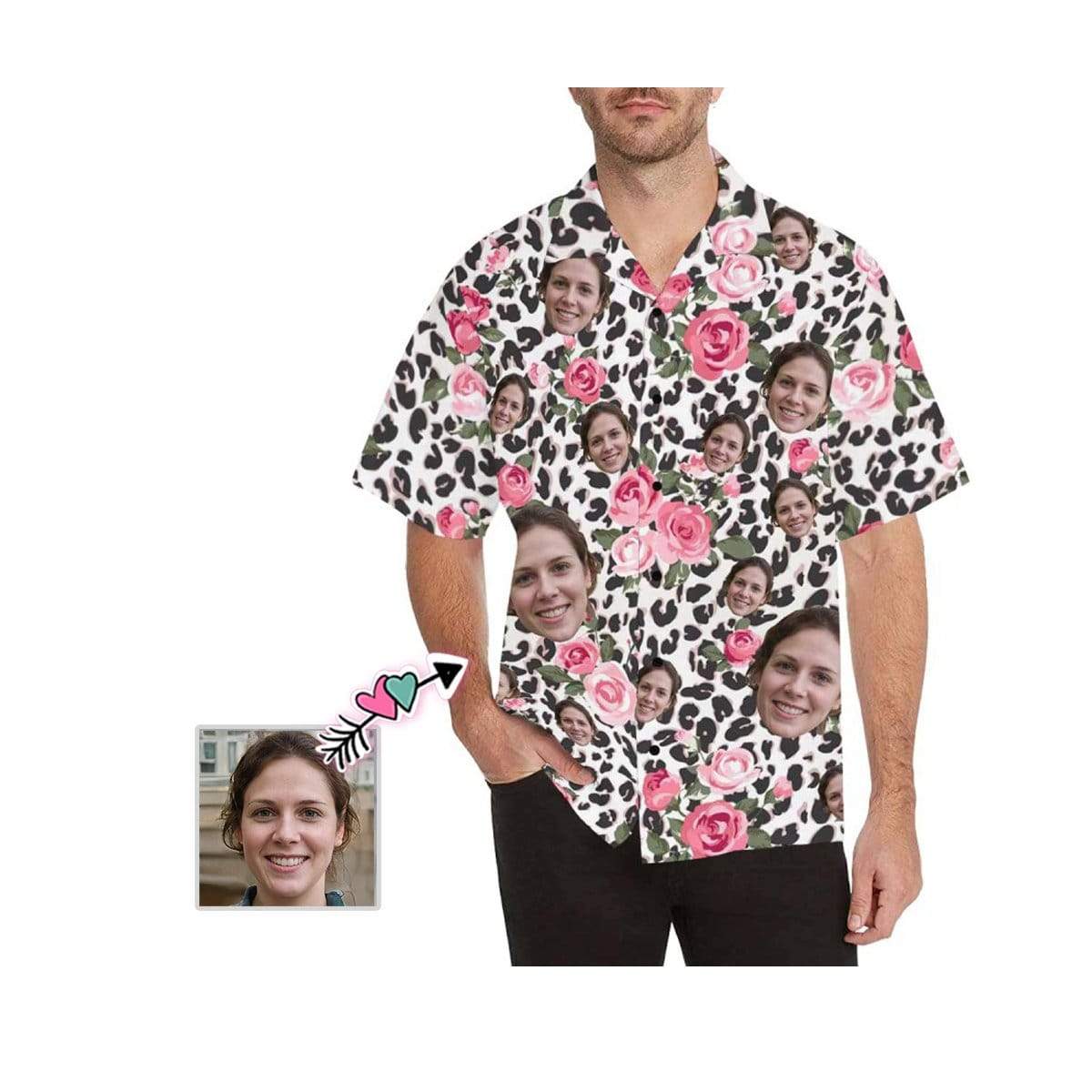 Custom Face Pink Leopard Men’S All Over Print Hawaiian Shirt