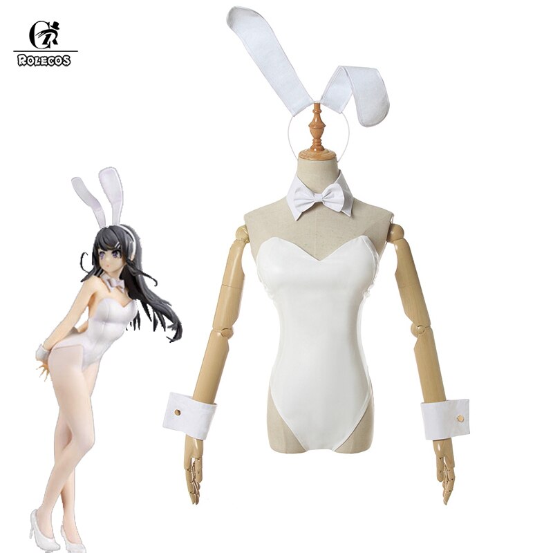 ROLECOS Bunny Girl Sakurajima Mai Cosplay Costume White Sexy Jumpsuit Seishun Buta Yarou wa Bunny Girl Senpai no Yume wo Minai alx