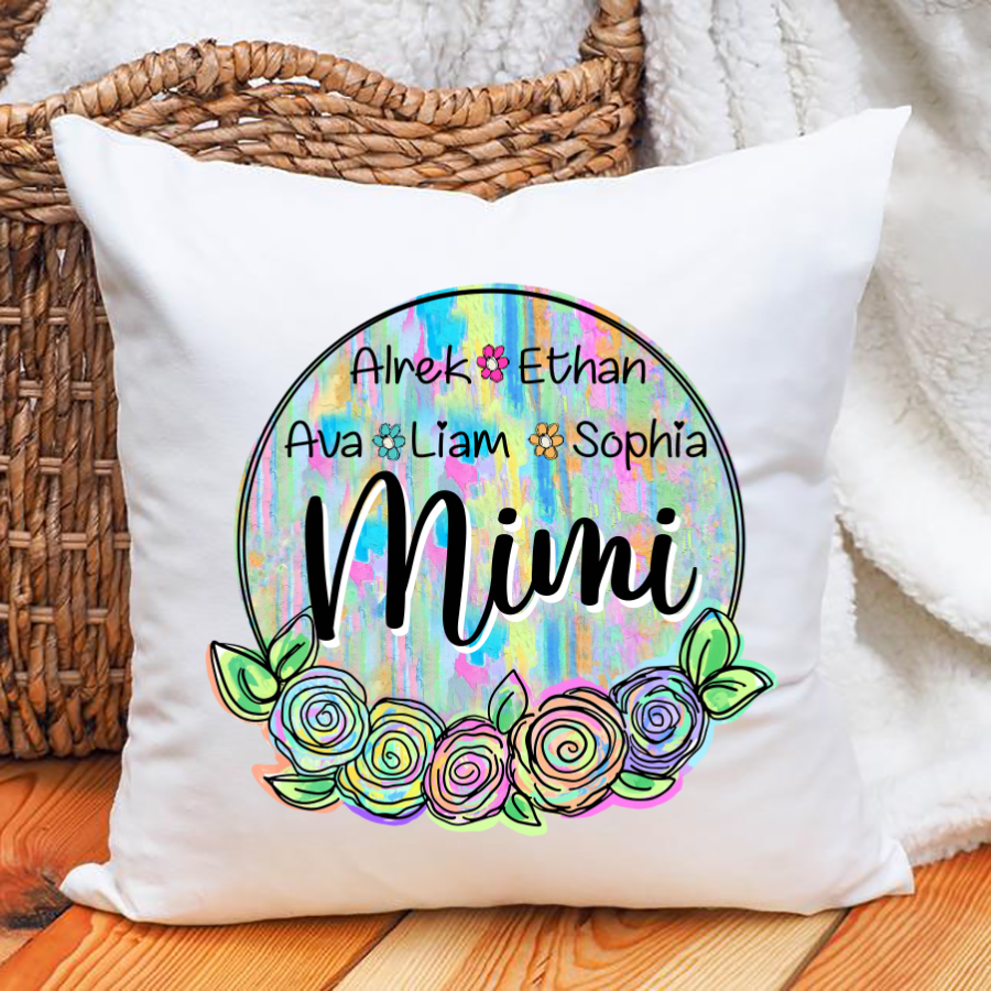 Mimi And Grandkids Flower Colorful Indoor Pillow