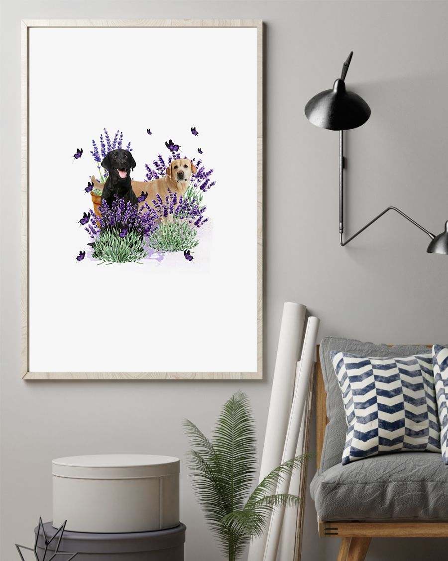 Labrador Retriever with lavender flower poster