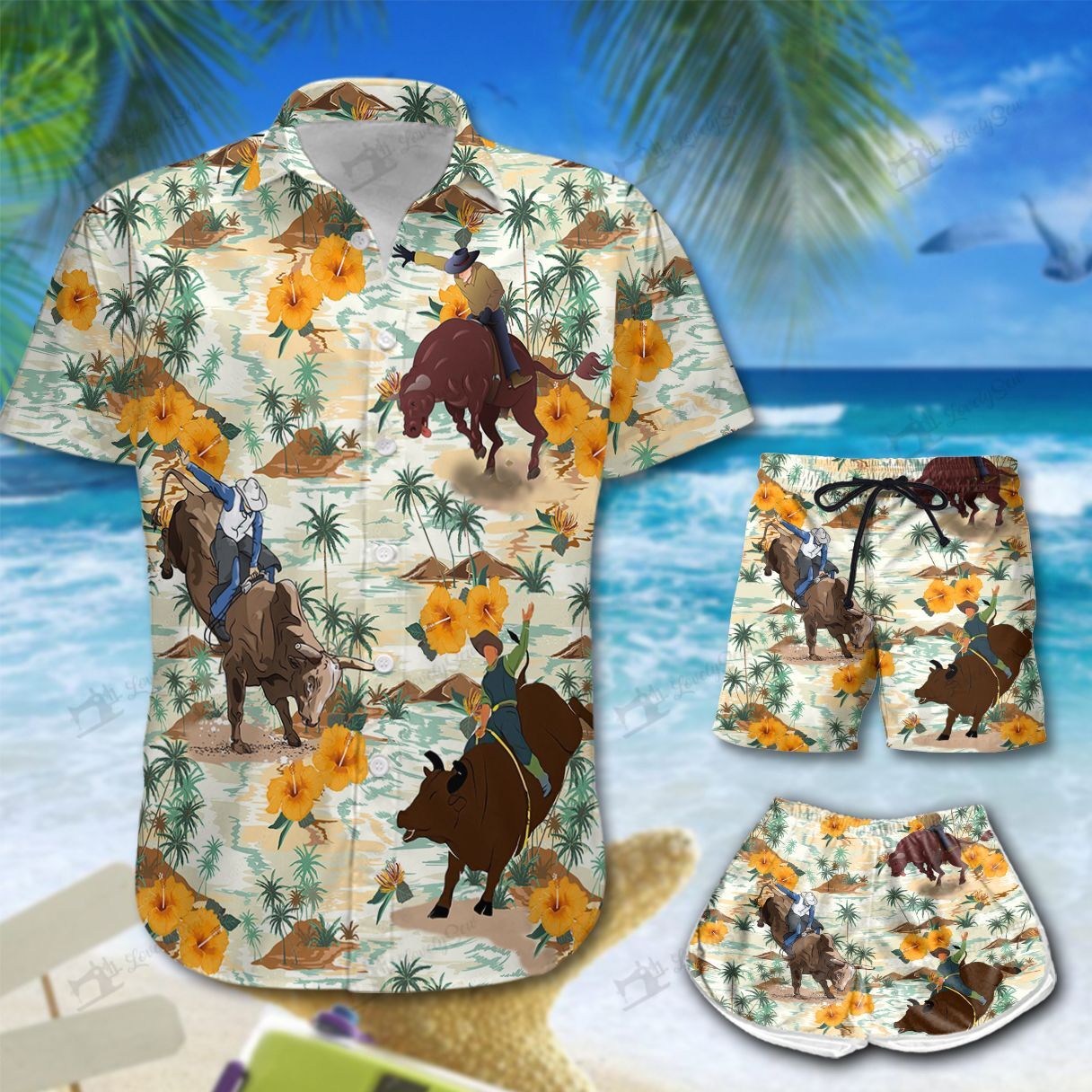 Bull Riding Hawaiian Shirt Shorts Ha45730