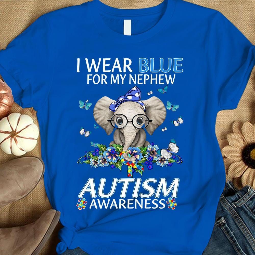 I Wear Blue For My Nephew, Butterfly Flower Elephant, Autism Aunt Shirt, Autism Awareness Shirt