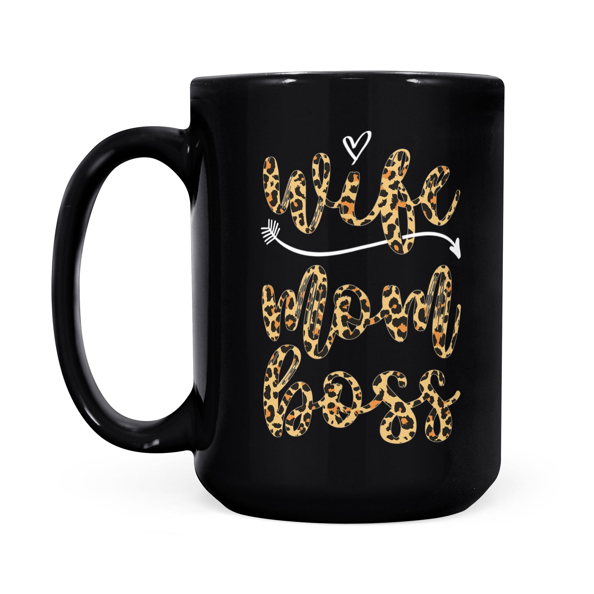 Wife Mom Boss Arrow Leopard Print – Black Mug