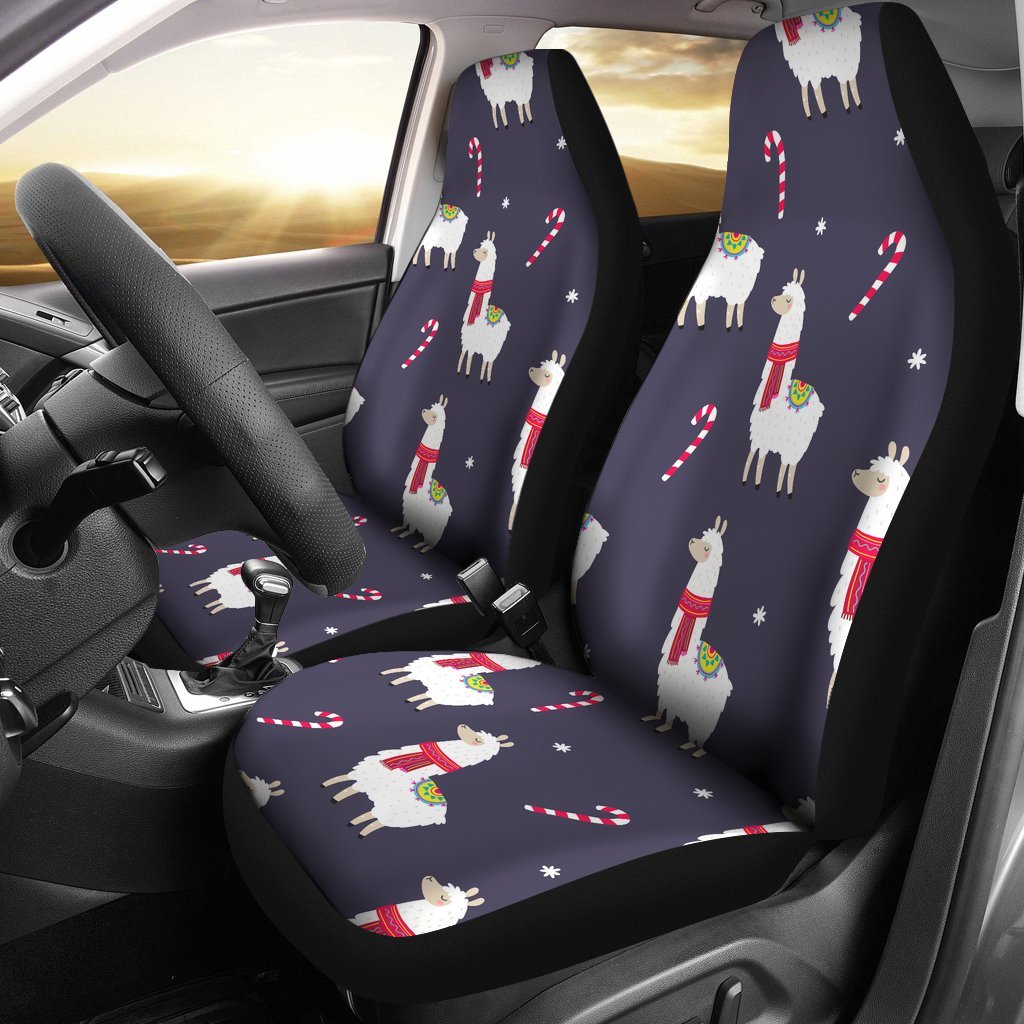 Llama With Candy Cane Themed Print Car Seat Covers