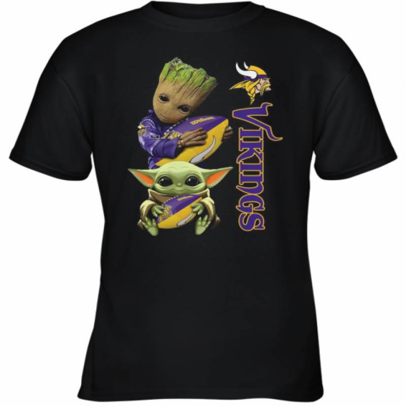 Baby Groot And Yoda Hug Minnesota Vikings Youth T-Shirt