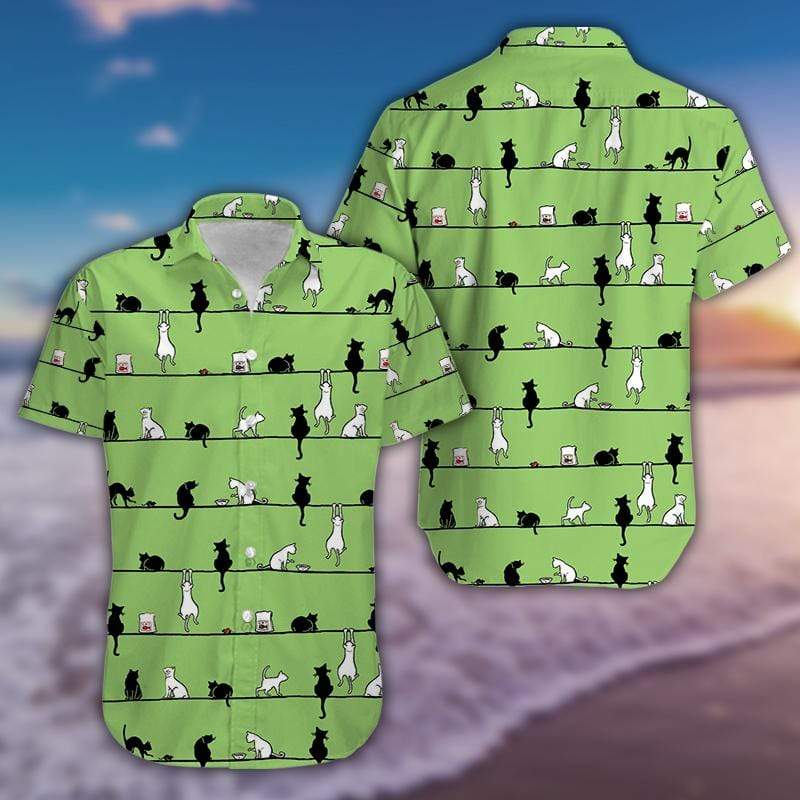 Cat So Cute Green Unisex Hawaiian Shirts