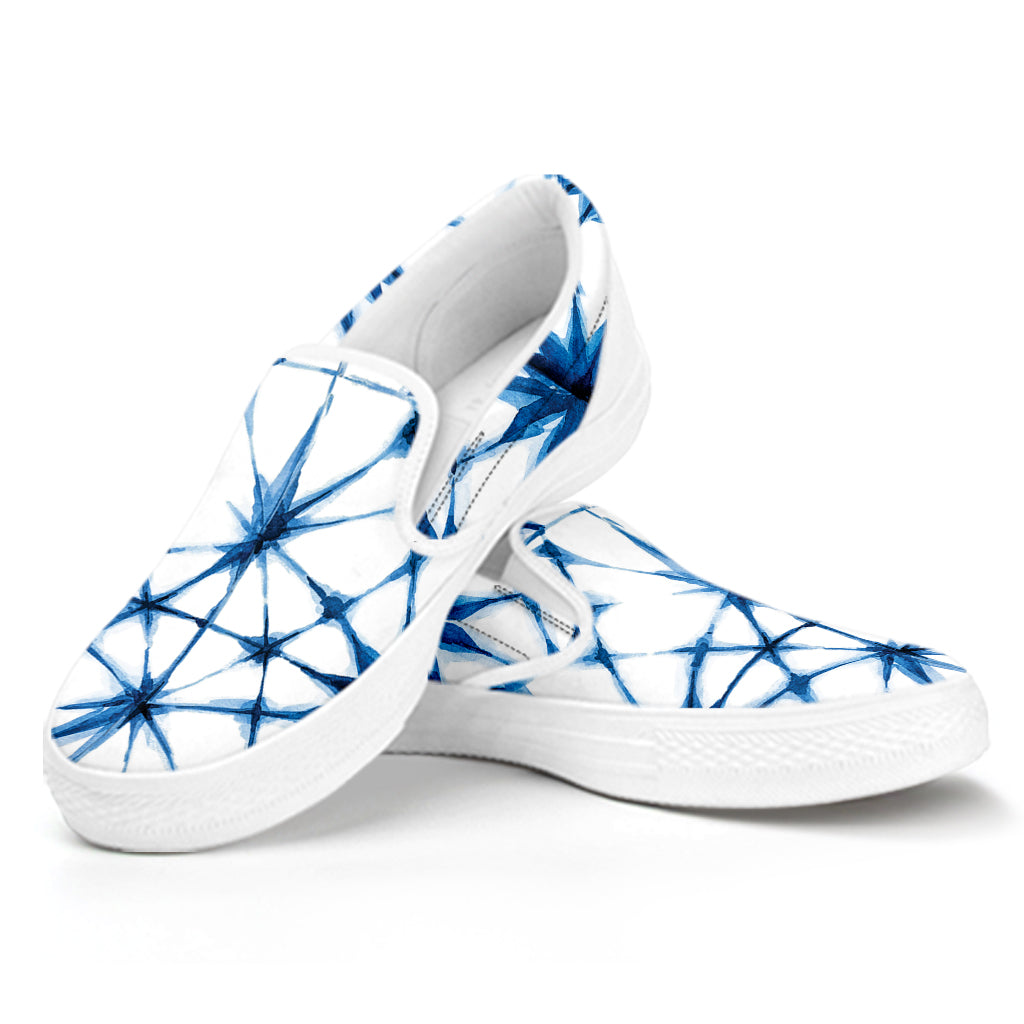 Watercolor Shibori Pattern Print White Slip On Shoes