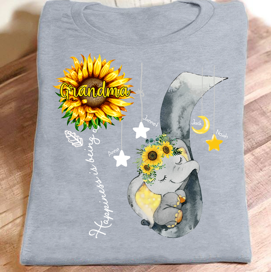 Apayprint – Happiness Is Being A Grandma – Elephant | Personalized T-Shirt